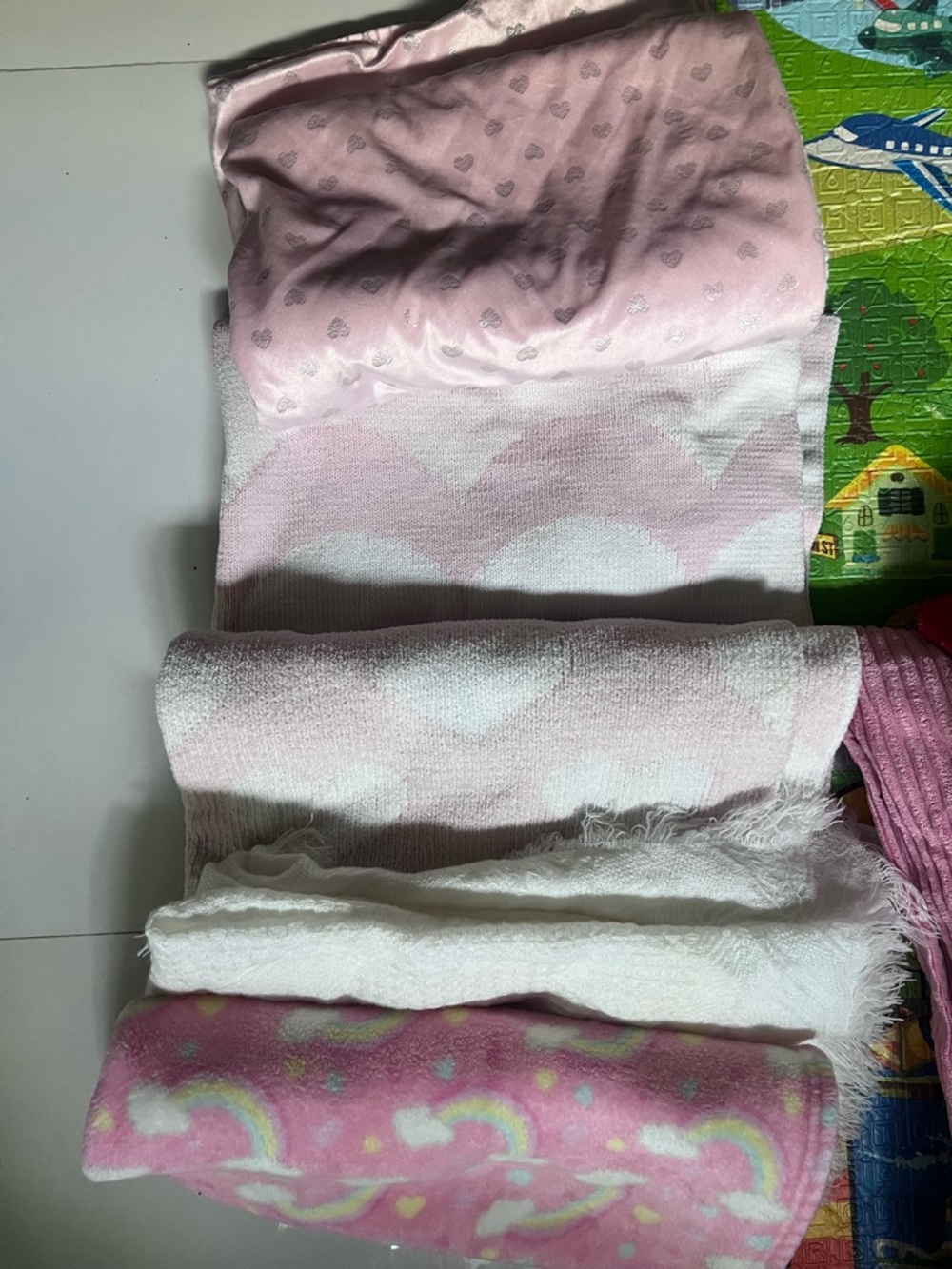 Bundle of 5 Pink Heart & Rainbow Baby Blankets - Soft Layered Set